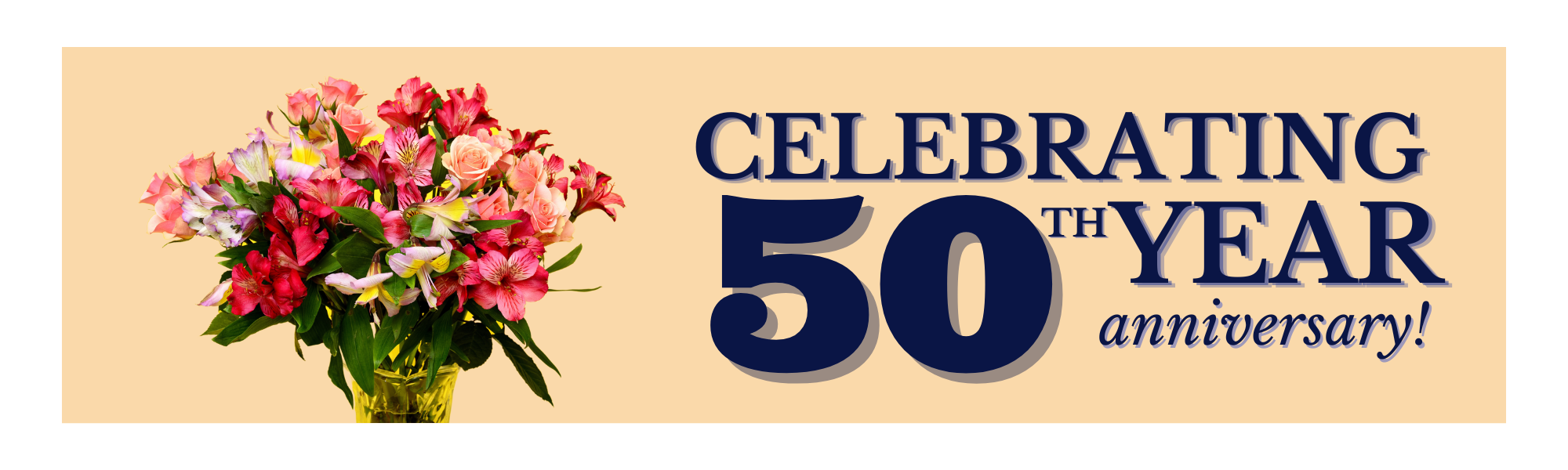 beautiful floral arrangement in graphic celebrating 50th anniversary 